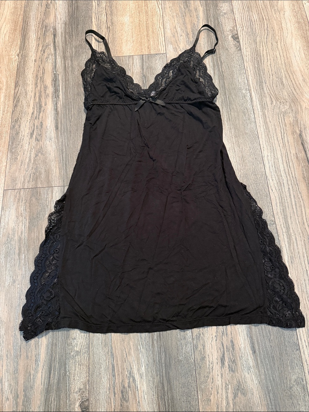 Black Lace-Trim Slip Chemise with Adjustable Straps